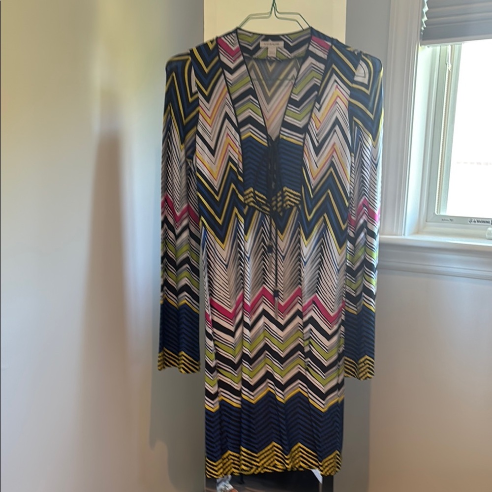Boston Proper Multicolor Chevron Long Sleeve Dress